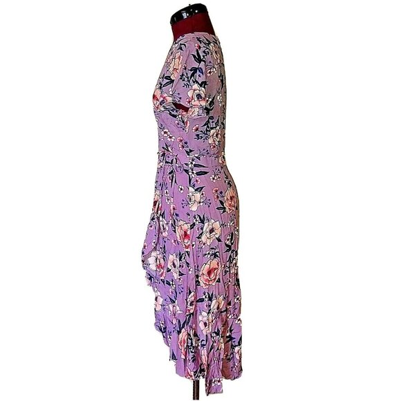 Xhilaration Dress Multicolor Women Size XS Faux Wrap High Low Hem Floral - Picture 4 of 6